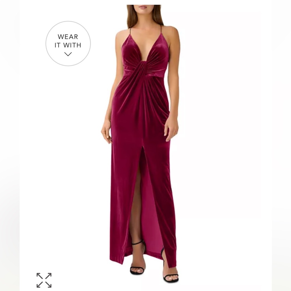 Aidan by Aidan Mattox V-Neck Velvet Evening Gown - Maroon